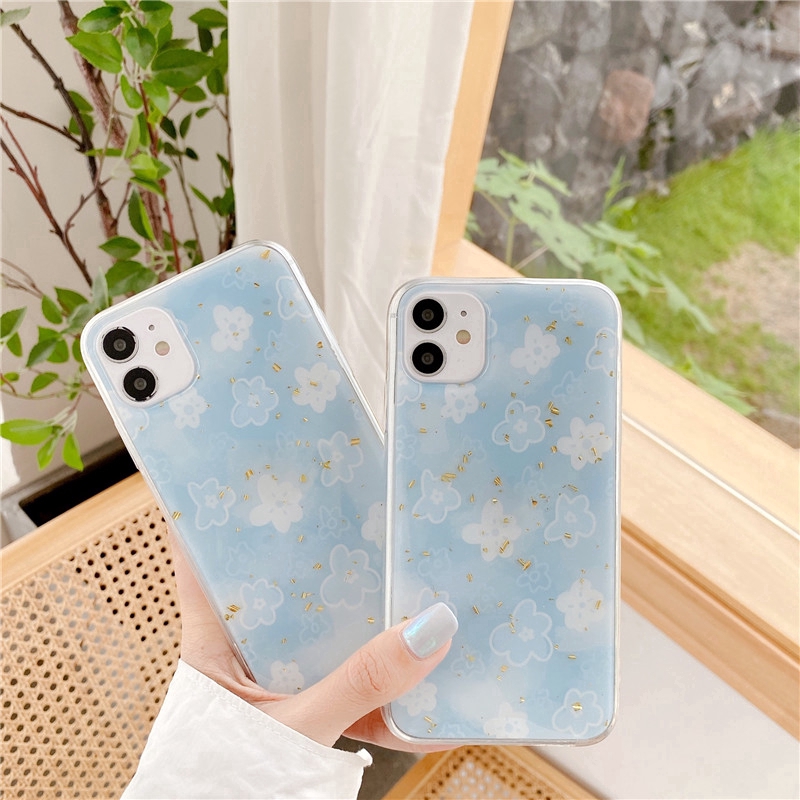 Ốp điện thoại mềm hình hoa màu nước xanh dương cho iPhone 12 mini Pro Max SE 2020 11 11Pro 11ProMax 6 6s 7 8 Plus X Xs XR XsMax