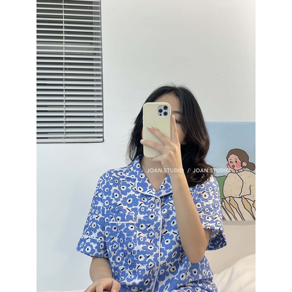BLUE FLORA PYJAMA - Đồ ngủ nữ mặc ở nhà form rộng Hàn Quốc họa tiết hoa Joan.studio
