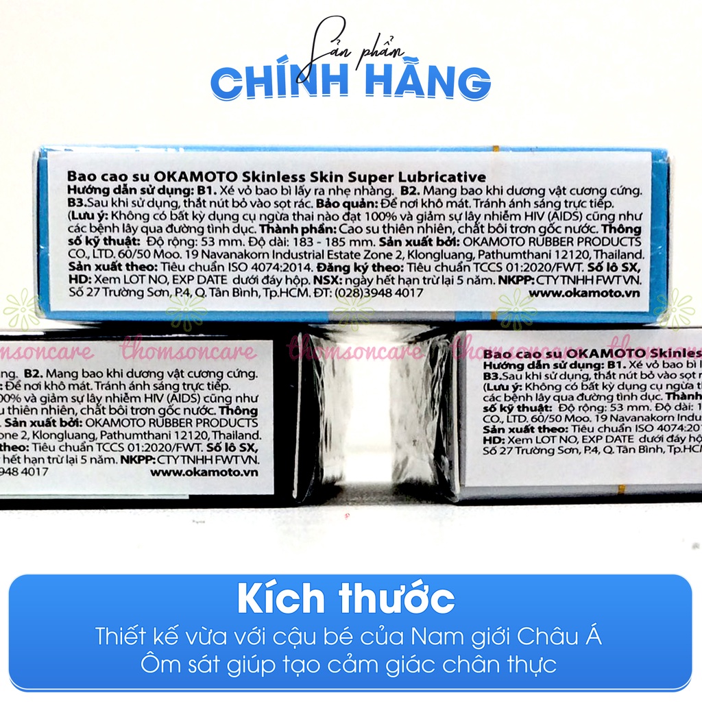 Bao cao su siêu mỏng Okamoto nhiều gel bôi trơn  - Đủ loại hương dâu, cam, vani - bcs 3 chiếc - Che tên khi giao hàng