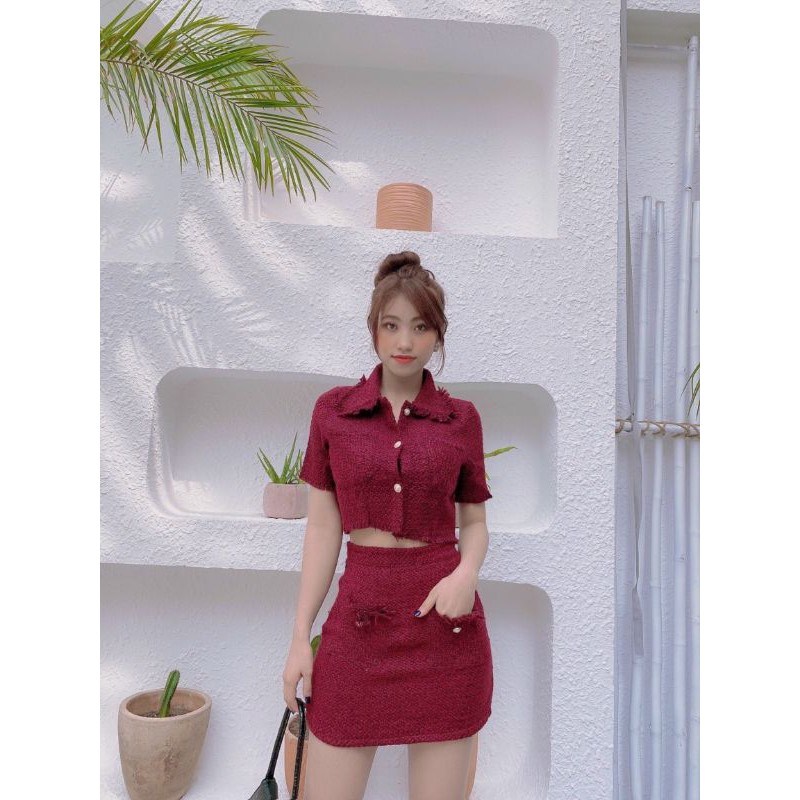 Set áo croptop vải bố đỏ x chân váy [INBOX MINI CHECK HÀNG TRƯỚC KHI ORDER]