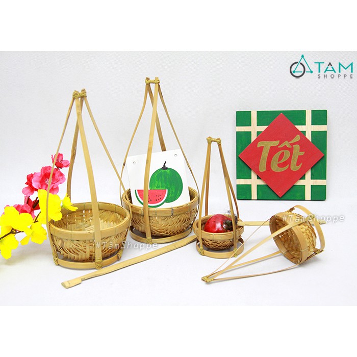 [HÀNG ĐẸP-ĐAN KỸ] Bộ quang gánh tre nhỏ để bàn trang trí T-GANH-01