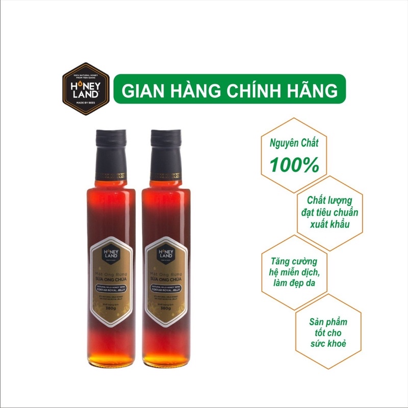 Combo 2 chai mật ong rừng Sữa Ong Chúa HONEYLAND tổng 760g mật ong thiên nhiên nguyên chất