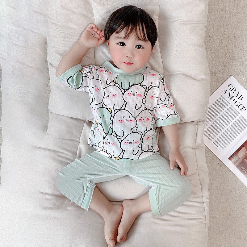 Bộ Đồ Ngủ Mặc Nhà Vải Mỏng In Hoạt Hình Thời Trang Mùa Hè Cho Bé