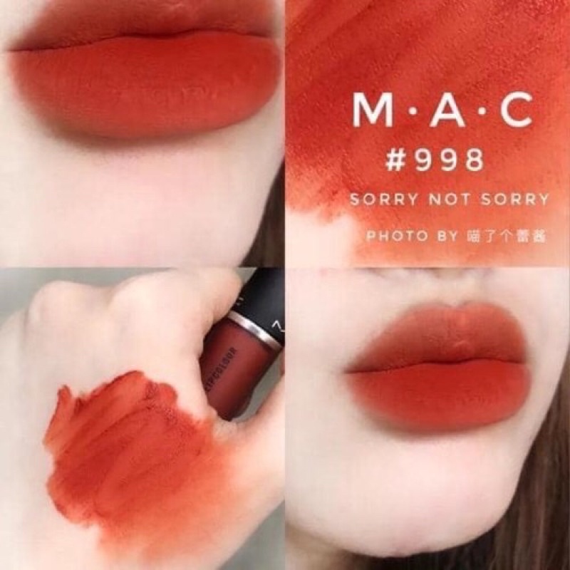 Son kem lì MAC Power Kiss Liquid LipColour màu 998 Cam cháy- Sorry Not Sorry 5ml