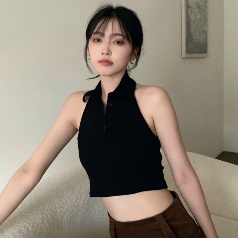Áo croptop ba lỗ cổ yếm cúc đóng MICHI