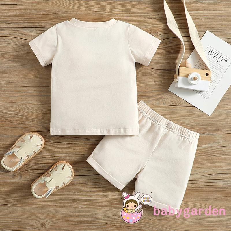 Bộ Áo Thun Ngắn Tay Cổ Tròn + Quần Short Co Giãn Tốt Màu Sắc Tương Phản Thời Trang Mùa Hè Cho Bé Từ 0-24 Tháng Tuổi