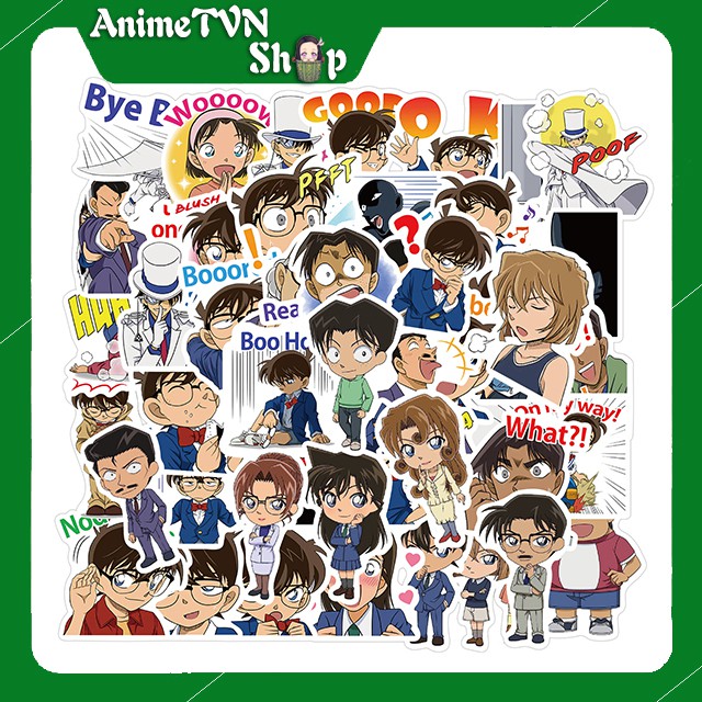 Miếng dán Sticker Anime Manga Thám tử lừng danh Conan trọn bộ 50 hình - In rõ ràng sắc nét khó tróc