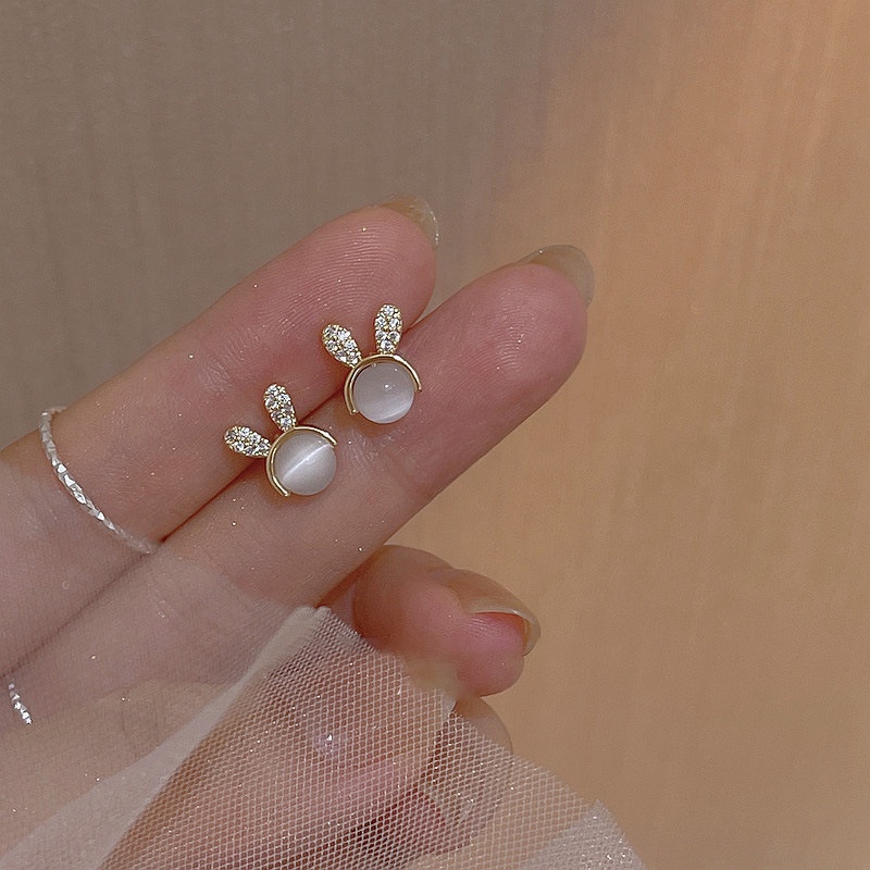 Khuyên tai Ahellogirl mạ bạc 925 hình thỏ dễ thương sang trọng cho nữ