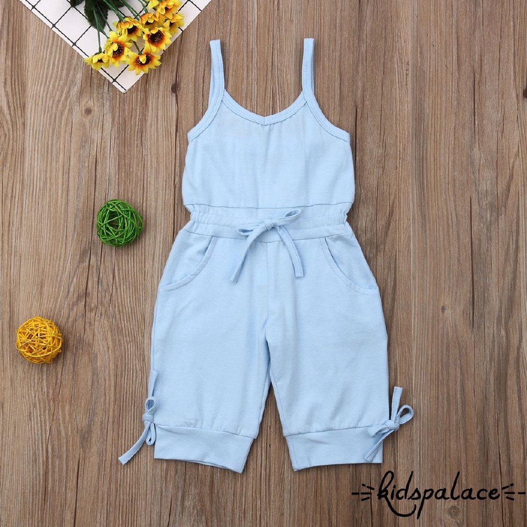 Jumpsuit Cột Nơ Màu Trơn Cho Bé Gái