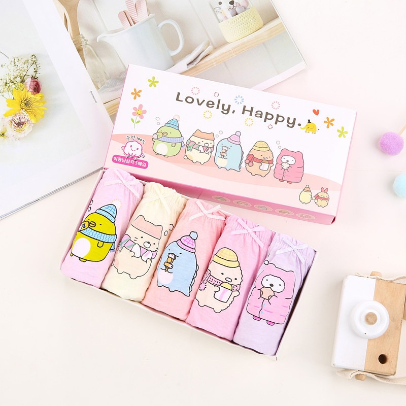 Quần Lót Bằng Cotton Hình Tam Giác In Họa Tiết Hoạt Hình Dễ Thương Thiết Kế Thoáng Khí Cho Bé Gái