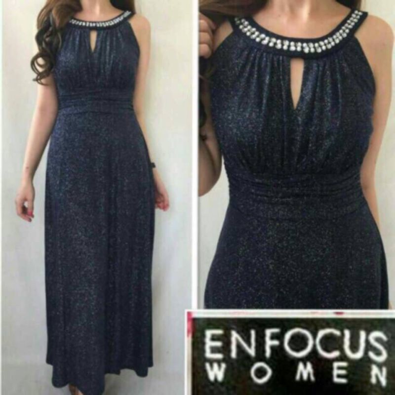 Đầm tiệc dáng dài maxi Enfocus vnxk đầm cổ yếm beaded đính đá xẻ tà giấu bụng vải nhũ sequin prom dress xuất khẩu dư xịn