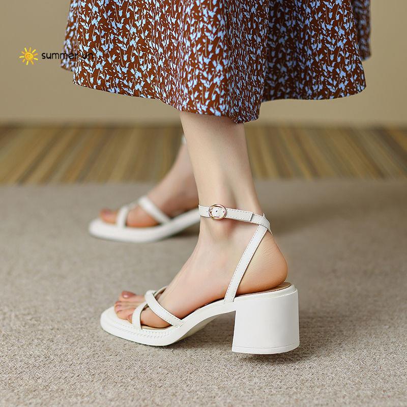 Giày Sandal Cao Gót Hở Ngón Đế Dày Bằng Da Chống Trượt Phong Cách La Mã Thời Trang Mùa Hè Dành Cho Bạn Nữ 2022
