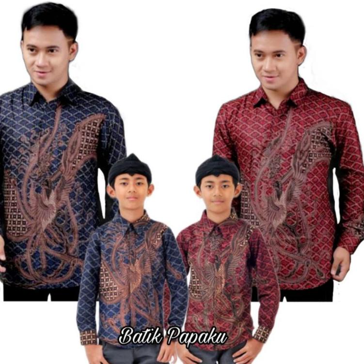 Bán Áo Sơ Mi Cặp Đôi Ngắn Tay Batik Papaku Cao Cấp Mới Nhất Cho Cha Và Bé Trai Phượng Hoàng KLA Motif