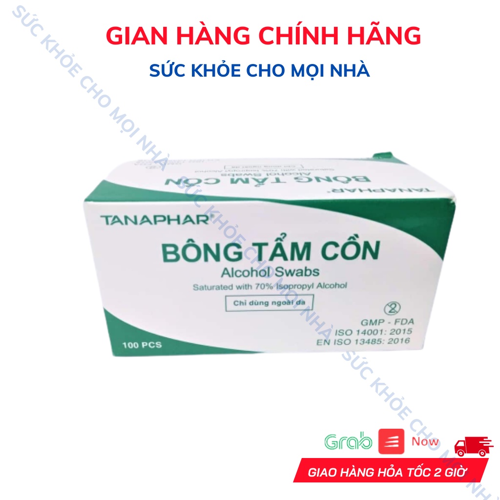 Bông Tẩm Cồn Giúp Làm Sạch,Ngăn Ngừa Nhiễm Khuẩn.Tanaphar.Hộp 100 Miếng