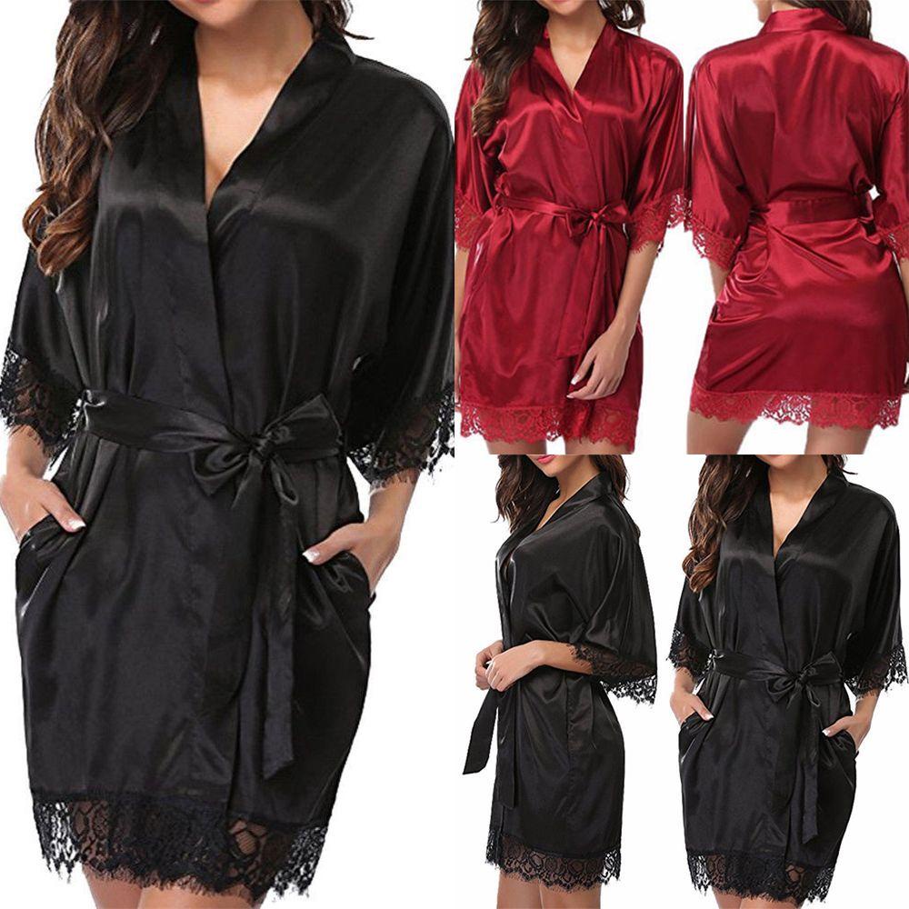 Đầm Ngủ Kiểu Kimono Tay Dài Phối Ren Thời Trang Cho Nữ MIHAN1