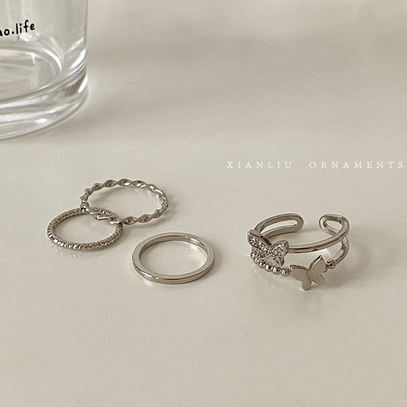 4 Nhẫn bạc phối bướm đính đá thời trang cho nữ
