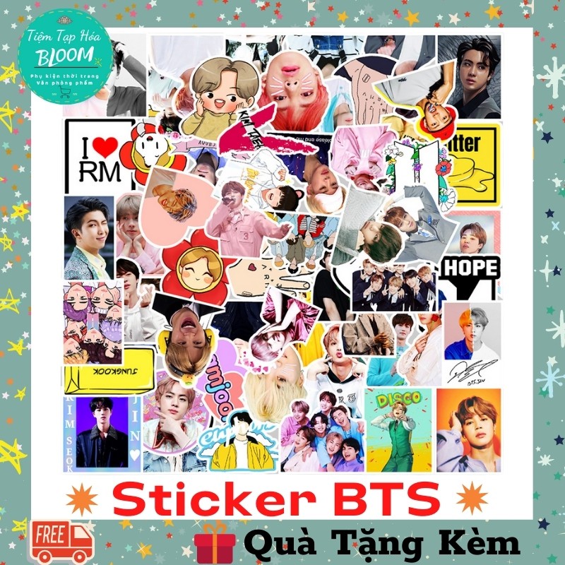 Sticker BTS🌸FREE SHIP🌸50 Miếng Dán Hình BTS Chống Nước Hình Dán Mũ Bảo Hiểm Laptop Điện Thoại Vali