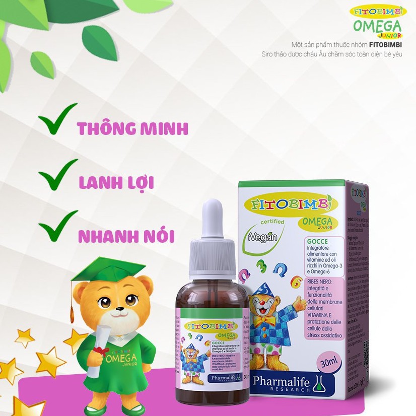 Pharmalife Fitobimbi OMEGA Junior Phát triển não bộ cho bé, tốt cho mắt, Lọ nhỏ giọt 30ml