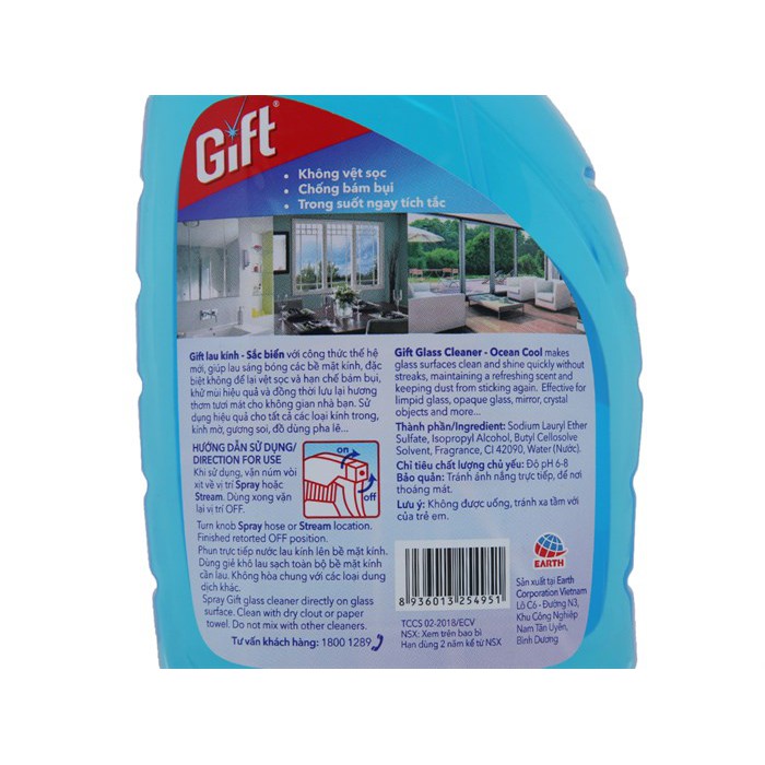 (Mới) Chai Nước Lau Kính Gift 580ml
