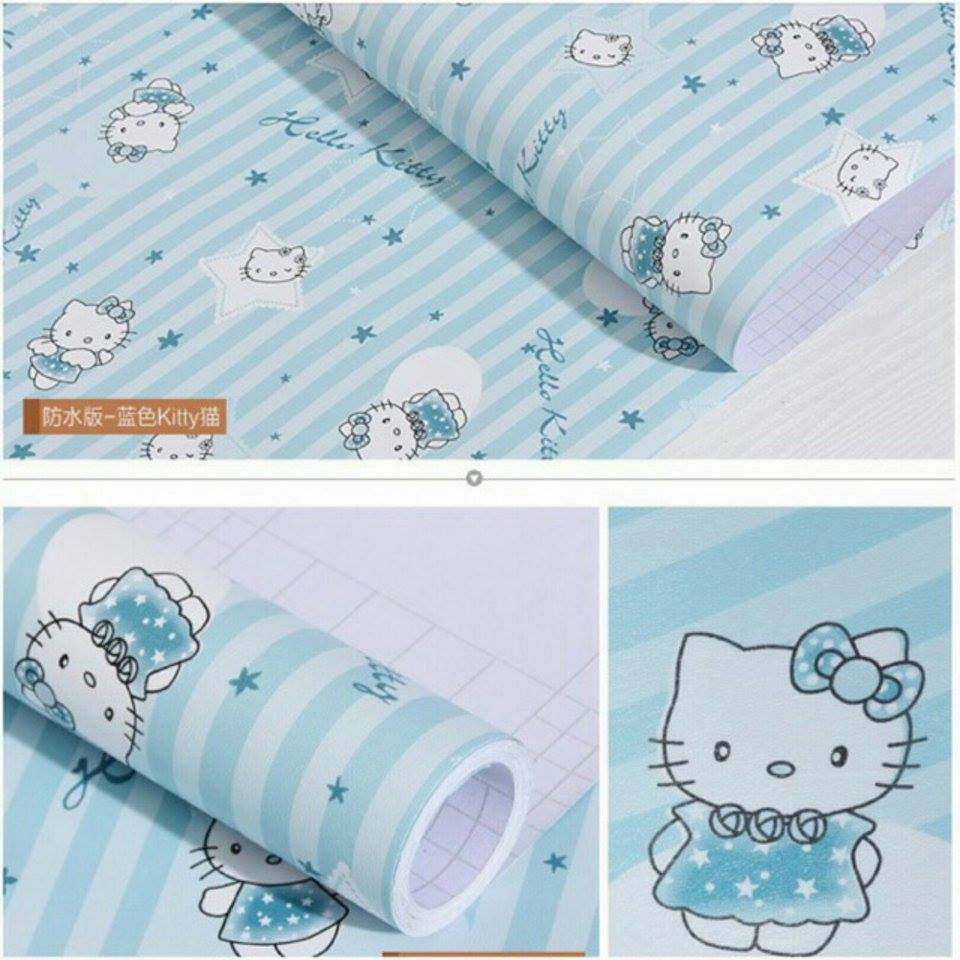 CHỈ 25K 1M VUÔNG Giấy dán tường hello kitty xanh khổ rộng 1m20