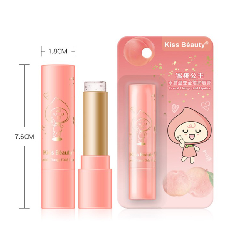 Peach Crystal Gold Foil Lip Balm Temperature Change Lipstick Long Lasting Moisturizing Anti-cracking Lips Care HBFQ