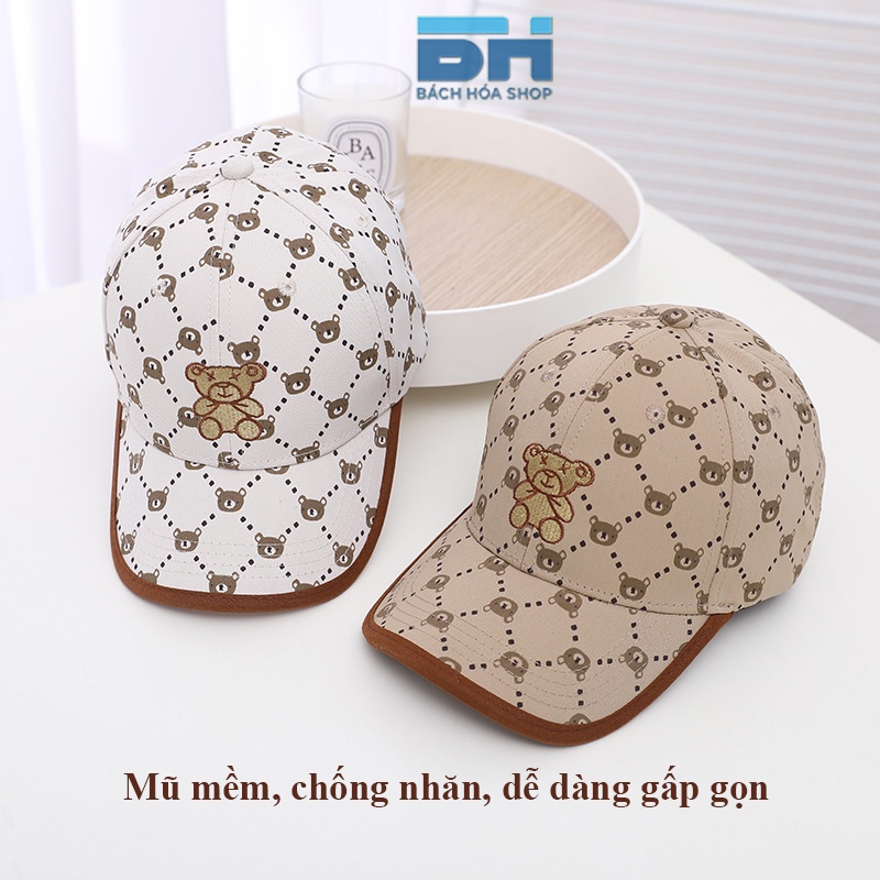 Mũ lưỡi trai chống nắng ngư dân in hình gấu, chất liệu vải chống nắng UPF50 - Phù hợp với bé từ 2 đến 10 tuổi