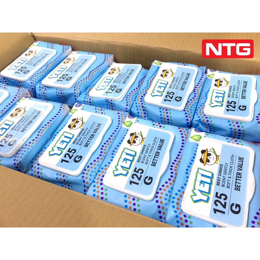 Thùng 30 gói Khăn ướt YETI XANH 125g, Tặng 5 móc dán tường, Không mùi, Hàng xuất khẩu, Sản phẩm chất lượng