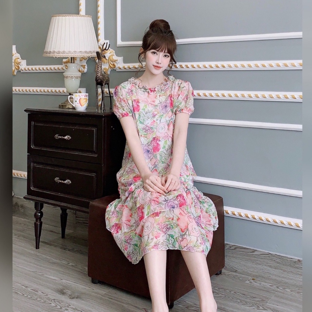 Váy bầu thiết kế M455 chất voan hai lớp thời thượng Mom and Baby