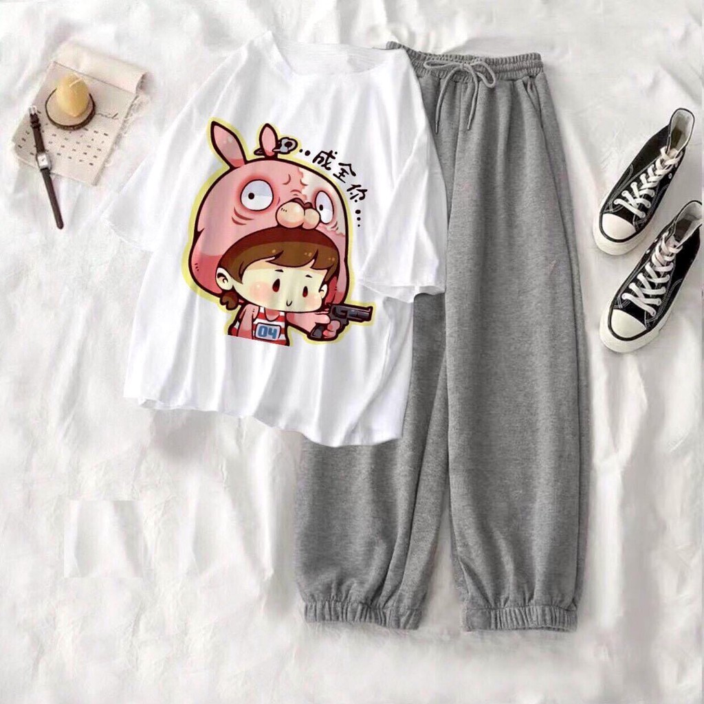 Set Chibi Ống Boom PEONYB Nữ [FREESHIP] 🌸 Bộ quần thun dài áo phông tay lỡ form rộng in hình cute Ulzzang HOT 🌸