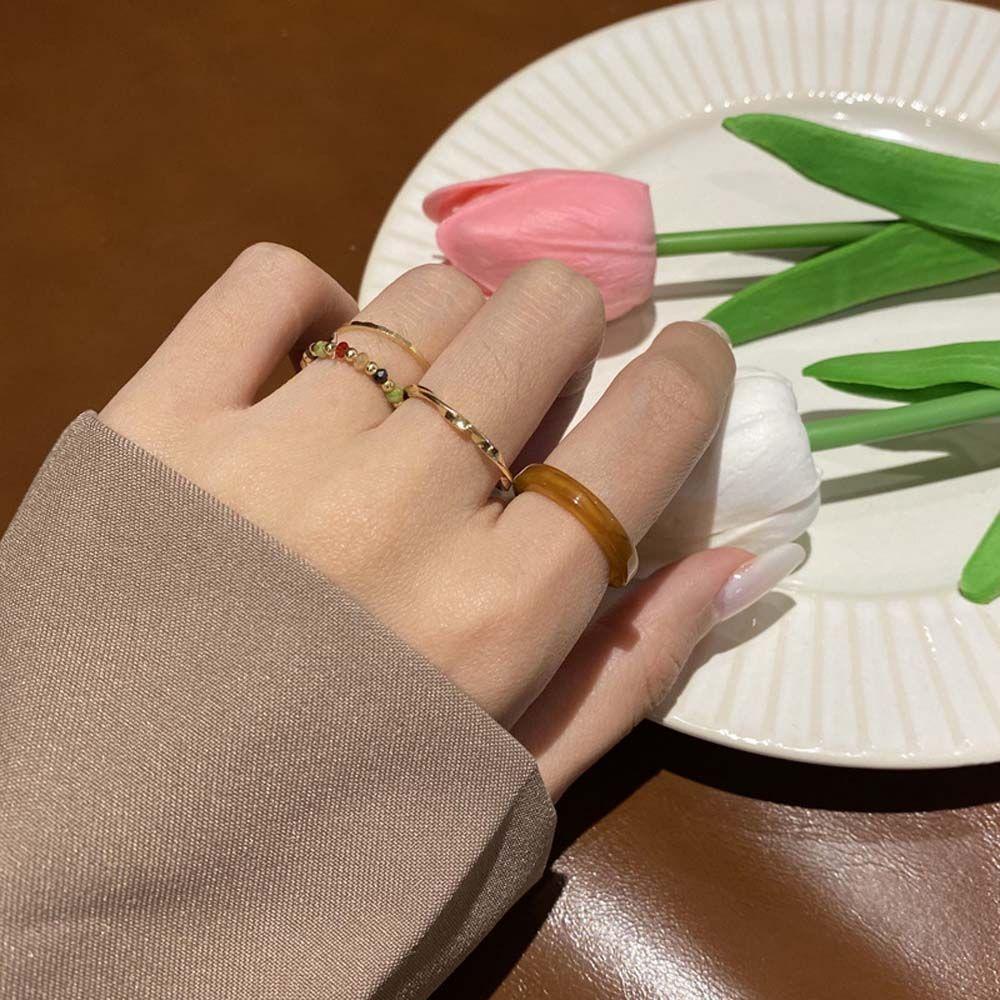 Set Nhẫn Resin Nhiều Màu Sắc Phong Cách Hàn Quốc Cổ Điển Dành Cho Nữ