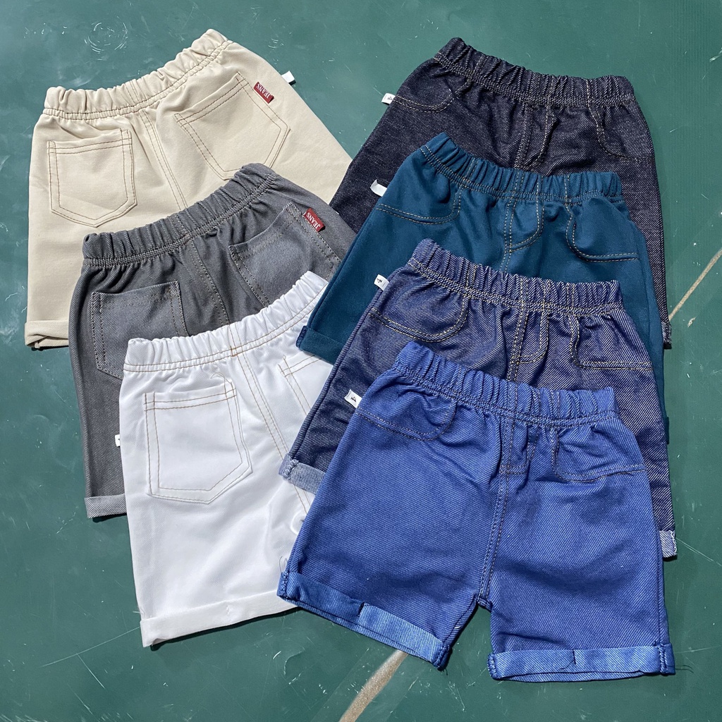Quần đùi giả jean cho bé trai, bé gái co giãn, thoáng mát size từ 30-65kg