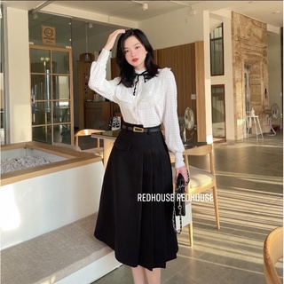 Chân váy dạ xếp ly 1/2 kèm đai