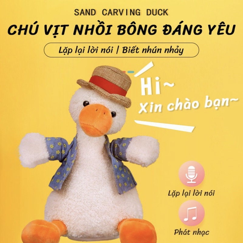 Đồ Chơi Chú Vịt Nhồi Bông Biết Nhún Nhảy + Nhại Giọng + Biết Hát… Cho Bé!