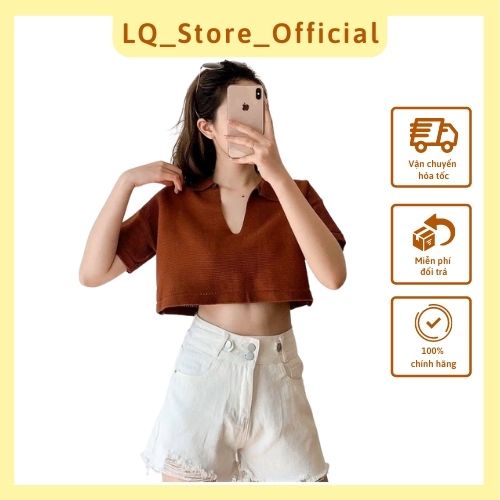Áo Croptop Polo Nữ Ngắn Tay Cổ V Bẻ Khoét Điệu Đà, Thời Trang Hàn Quốc Mặc Đi Chơi CD058