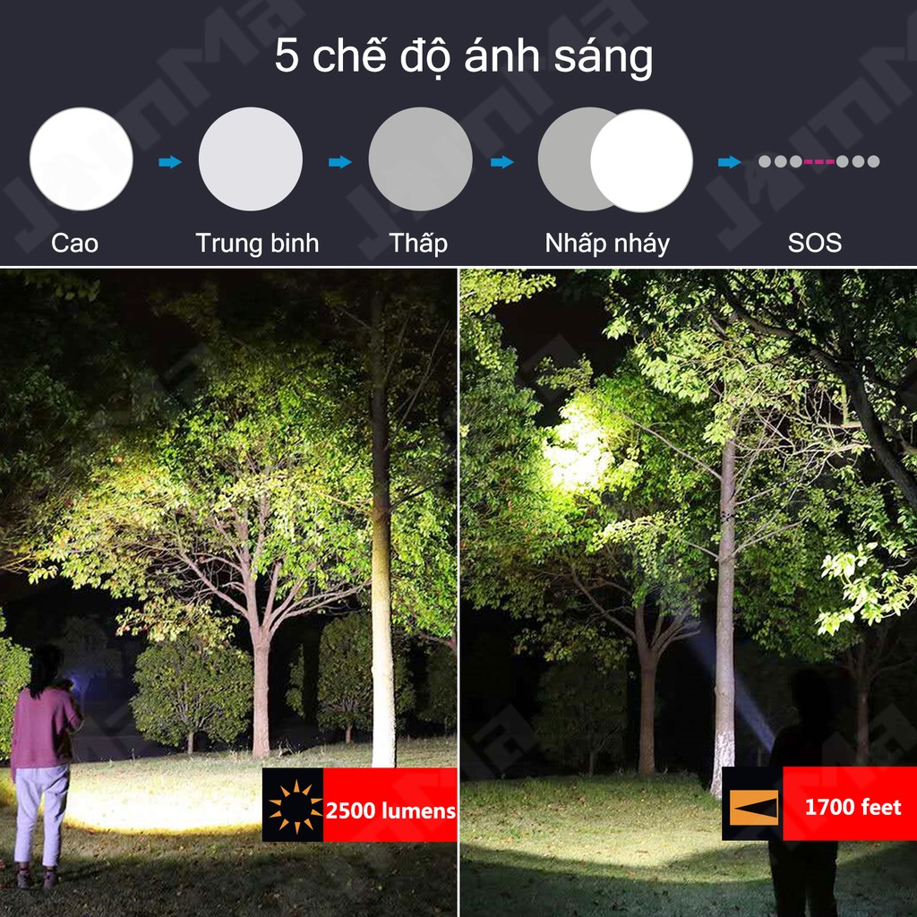 Đèn pin Xhp50 không thấm nước pin 18650 có thể sạc lại qua USB | BigBuy360 - bigbuy360.vn