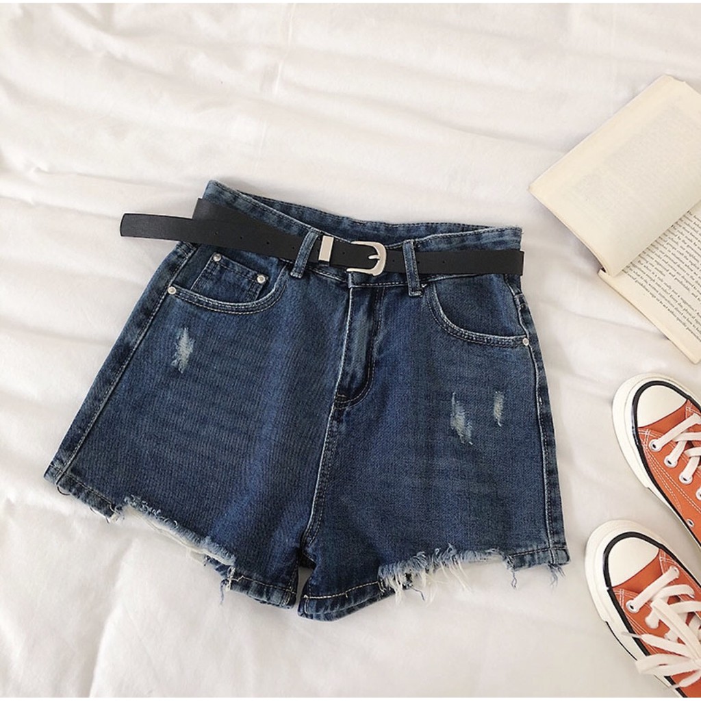 Quần Short Jean Lưng Cao Kèm Belt - Có Sẵn