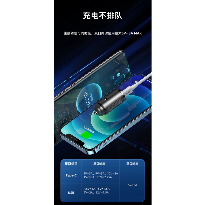 Củ sạc nhanh oto 2 cổng QC+PD 54W RCC-238 Chính hãng Remax