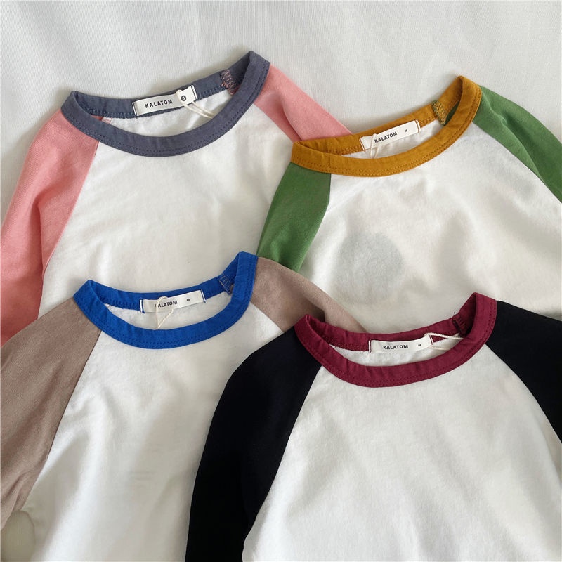Áo Thun Raglan Tay Dài Cổ Tròn Bằng Vải Cotton Trơn Phong Cách Nhật Hàn Thời Trang Xuân Thu Mới 2022 Dành Cho Bé Trai