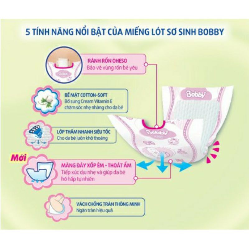 (HCM) MIẾNG LÓT SƠ SINH BOBBY NEWBORN 1 , NEWBRON 2 (>1 , <1 THÁNG )