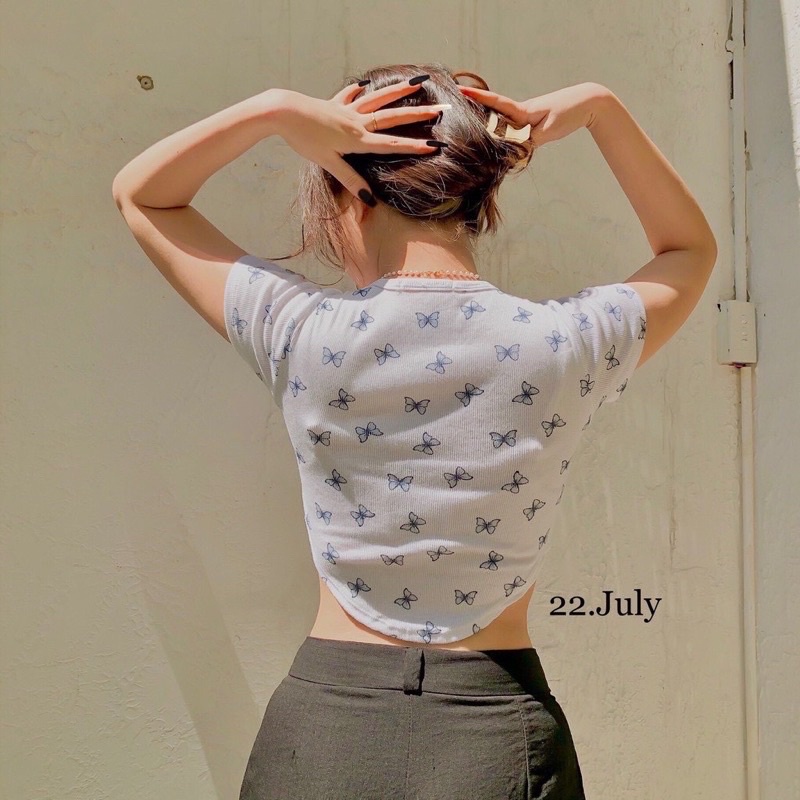 Áo croptop lai bầu in nơ siêu hot