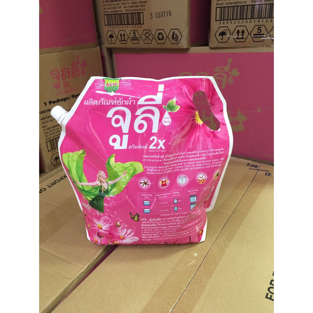 (yêu thích)Nước giặt xả July 2 in 1 Thái Lan 2X Sweet Pink túi 1800ml Hồng, Hương thơm tự nhiên, đặc trưng, dễ chịu