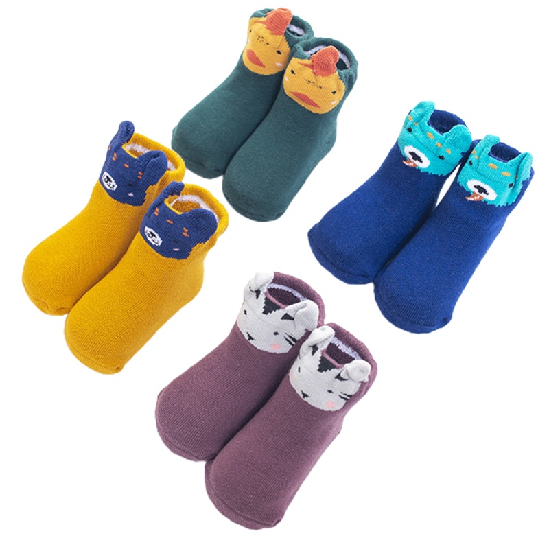 Set 4 Đôi Vớ Cotton Dày Mềm Mại Giữ Ấm Mùa Đông In Hình Tai Gấu Hoạt Hình Cho Bé 0-3 Tuổi | BigBuy360 - bigbuy360.vn
