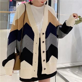 Áo len Cardigan Unisex kẻ sóng