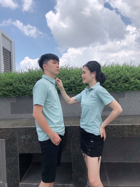 Áo Phông Đôi Nam Nữ Đẹp, Áo Thun Cặp Polo, Màu Xanh, Chất Thun Cotton 100% Co Giãn 4 Chiều - Hàng Cao Cấp