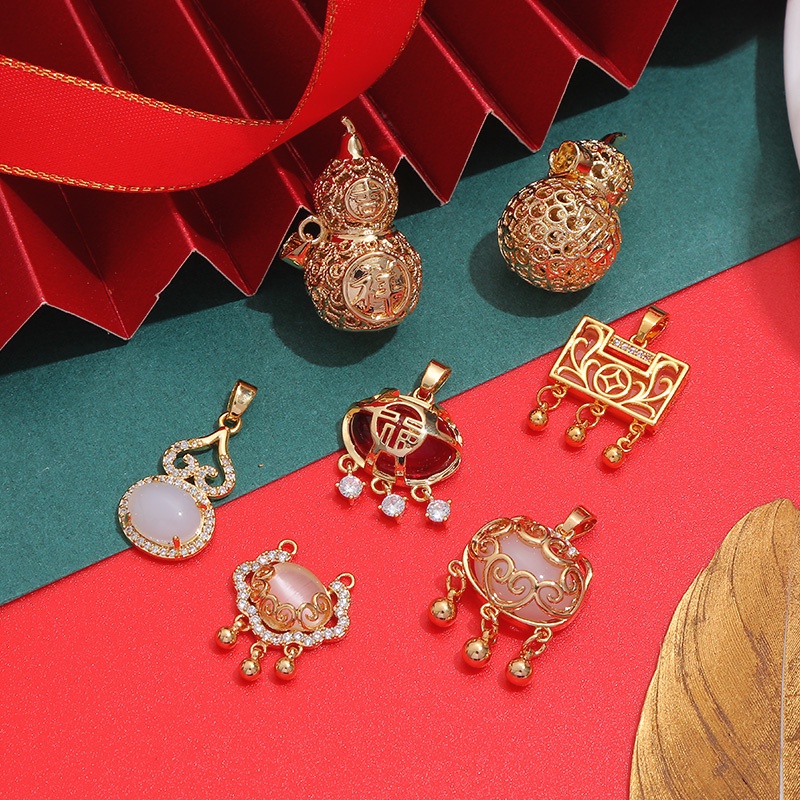 hạt charm Mặt Dây Chuyền 14K Hình Fu Bằng Đồng Mạ Vàng Dễ Thương diy