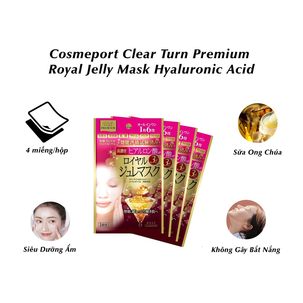 [NHẬT BẢN] Mặt Nạ Kose Cosmeport Clear Turn Premium Royal Jelly Mask Hyaluronic Acid (1 Mặt Nạ)