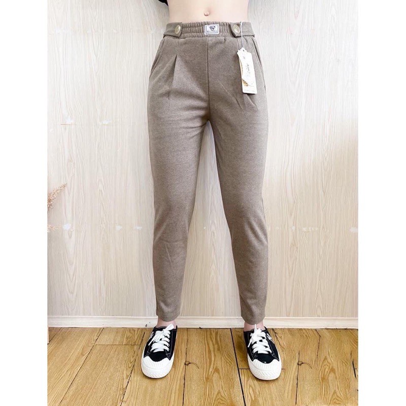 Quần baggy nữ dạ tăm ống suông co giãn nhẹ