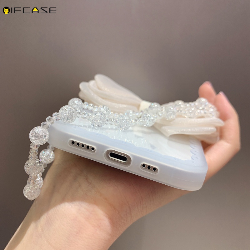 Ốp Điện Thoại TPU Mềm Màu Kẹo Trong Suốt Gắn Nơ Có Dây Đeo Cho iPhone 13 12 12 11 Pro Max XS Max XR X