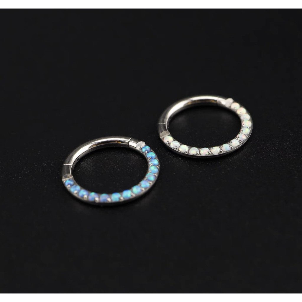 khuyên bật khấc vành đá opal cá tính - khuyên thép ko gỉ
