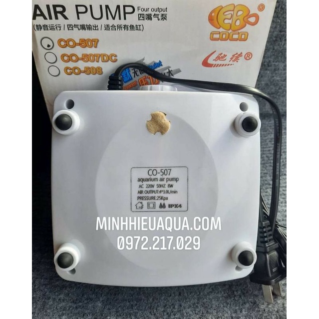 Máy sủi oxi 4 vòi COCO CO-507 (Tặng kèm 4met dây và 4 cục xủi